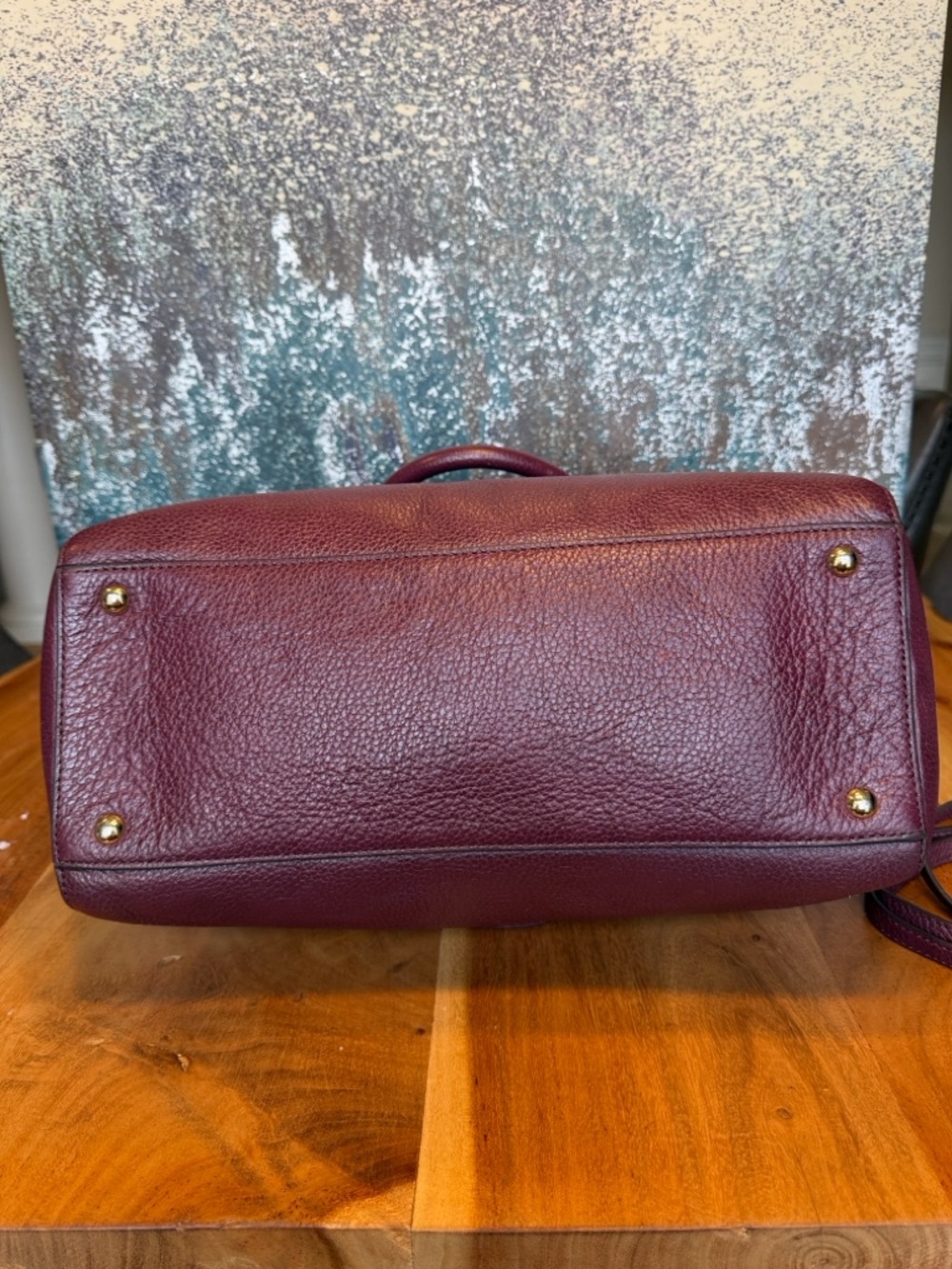 Michael Michael Kors Y2K Pebbled Leather Satchel Crossbody Purple/Gold (GUC) - Picture 13 of 17